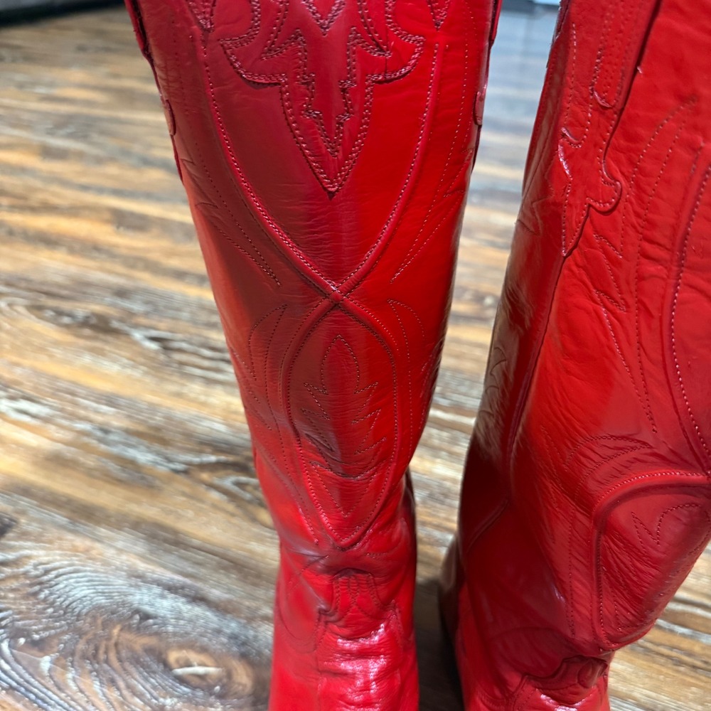 Lucchese 6.5B Western Cowboy Boots Womens Red Leather Vintage San Antonio - Picture 11 of 16